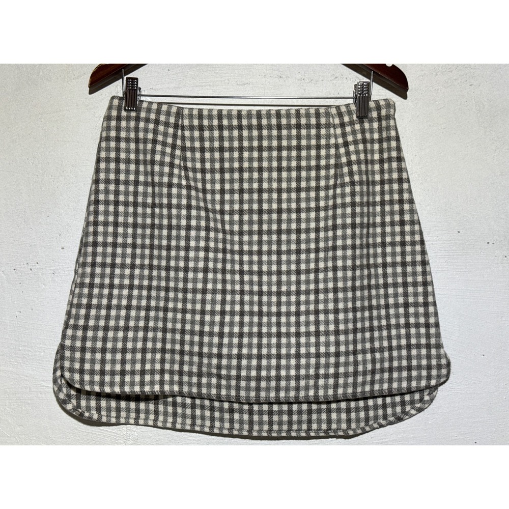 Sadie & Sage Womens L Gingham Mini Skirt Grey White Wool Blend A-Line Preppy